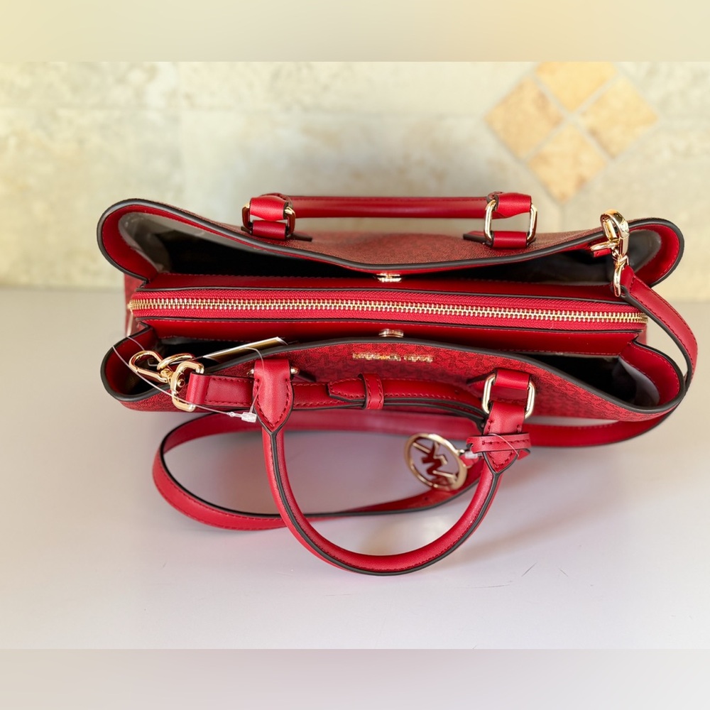 Michael Kors Camille LG Satchel Shoulder Bag MK Red Multi - Picture 5 of 11